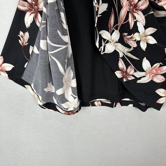 Lauren Ralph Lauren Womens Dress 8 Black Floral Midi Jersey Knot Mock Wrap Work - Picture 10 of 15